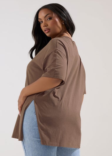 Yours Curve Mocha Brown Oversized Side Split T-Shirt