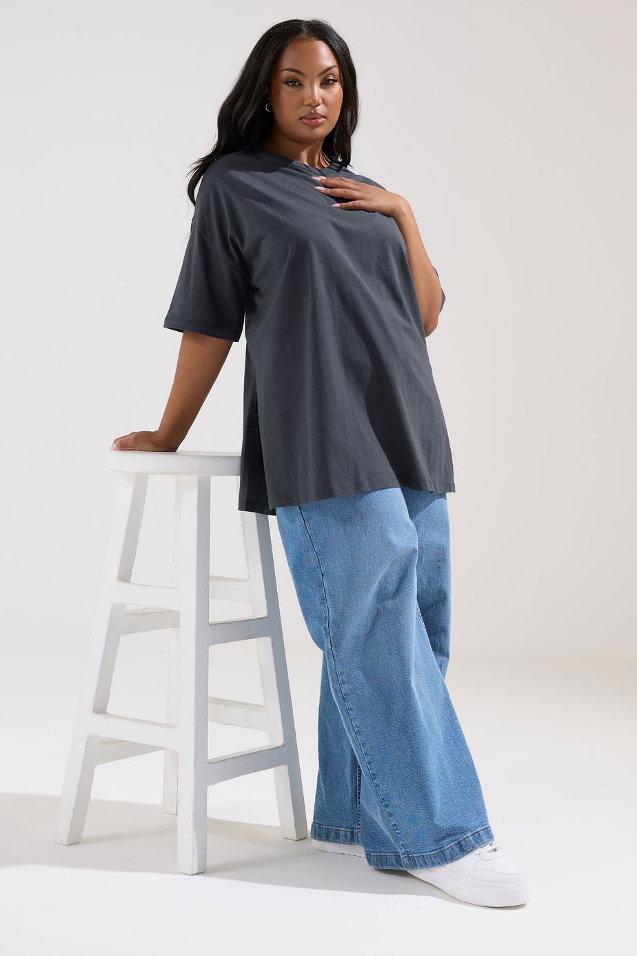 Yours Curve Charcoal Grey Oversized Side Split T-Shirt