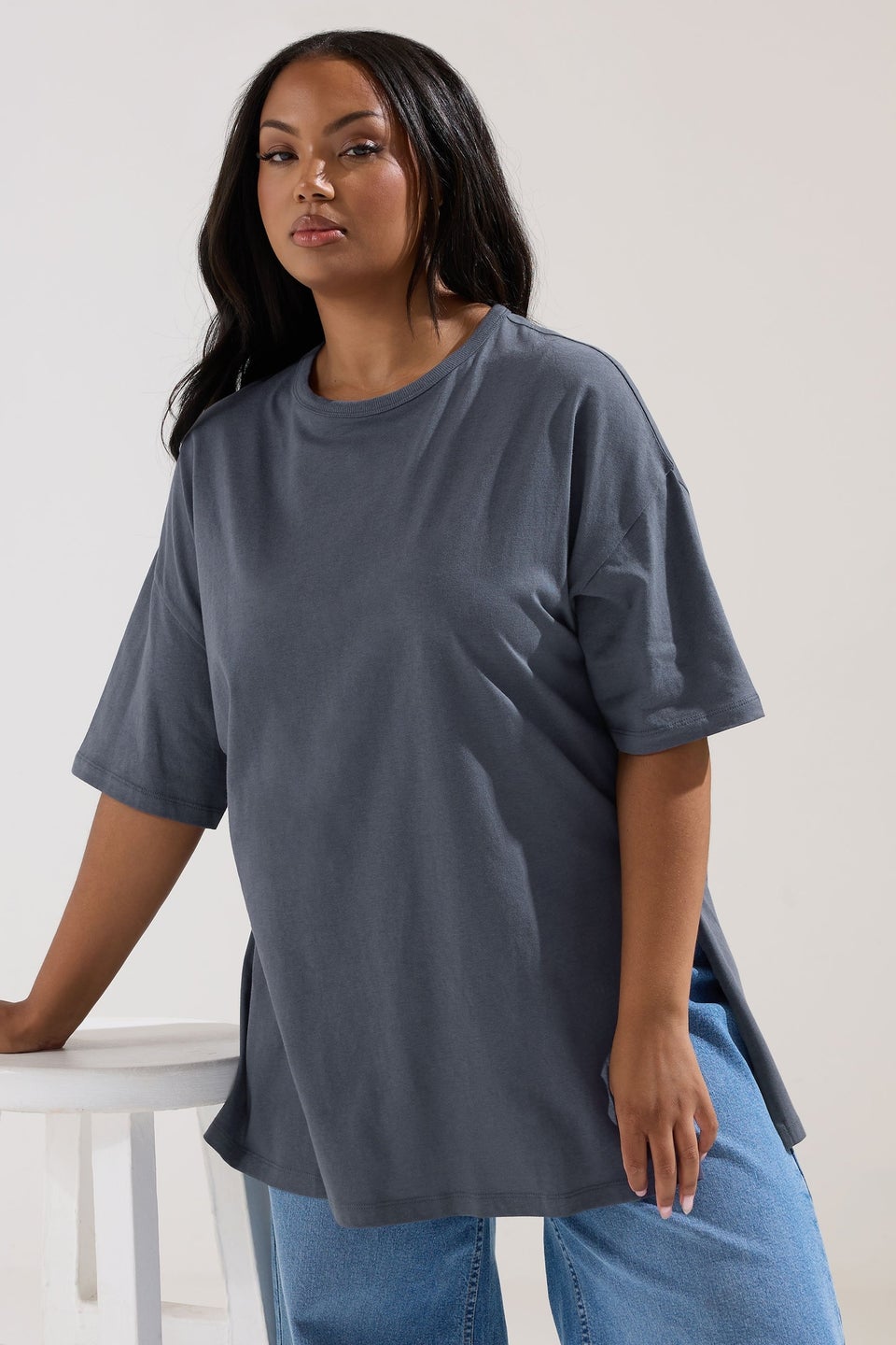 Yours Curve Charcoal Grey Oversized Side Split T-Shirt