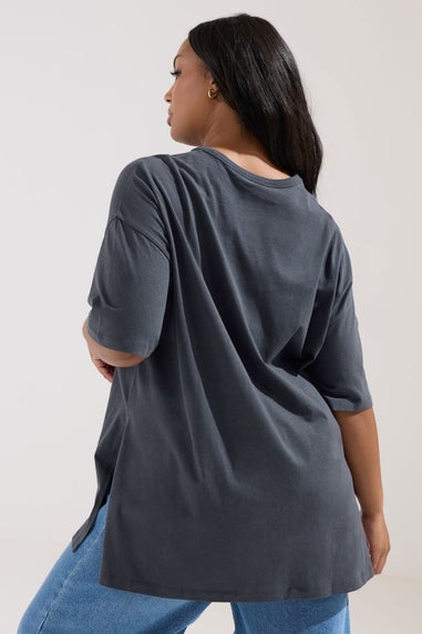 Yours Curve Charcoal Grey Oversized Side Split T-Shirt