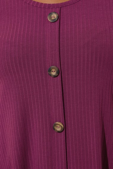 Yours Curve Purple Button Front Ribbed Swing Top
