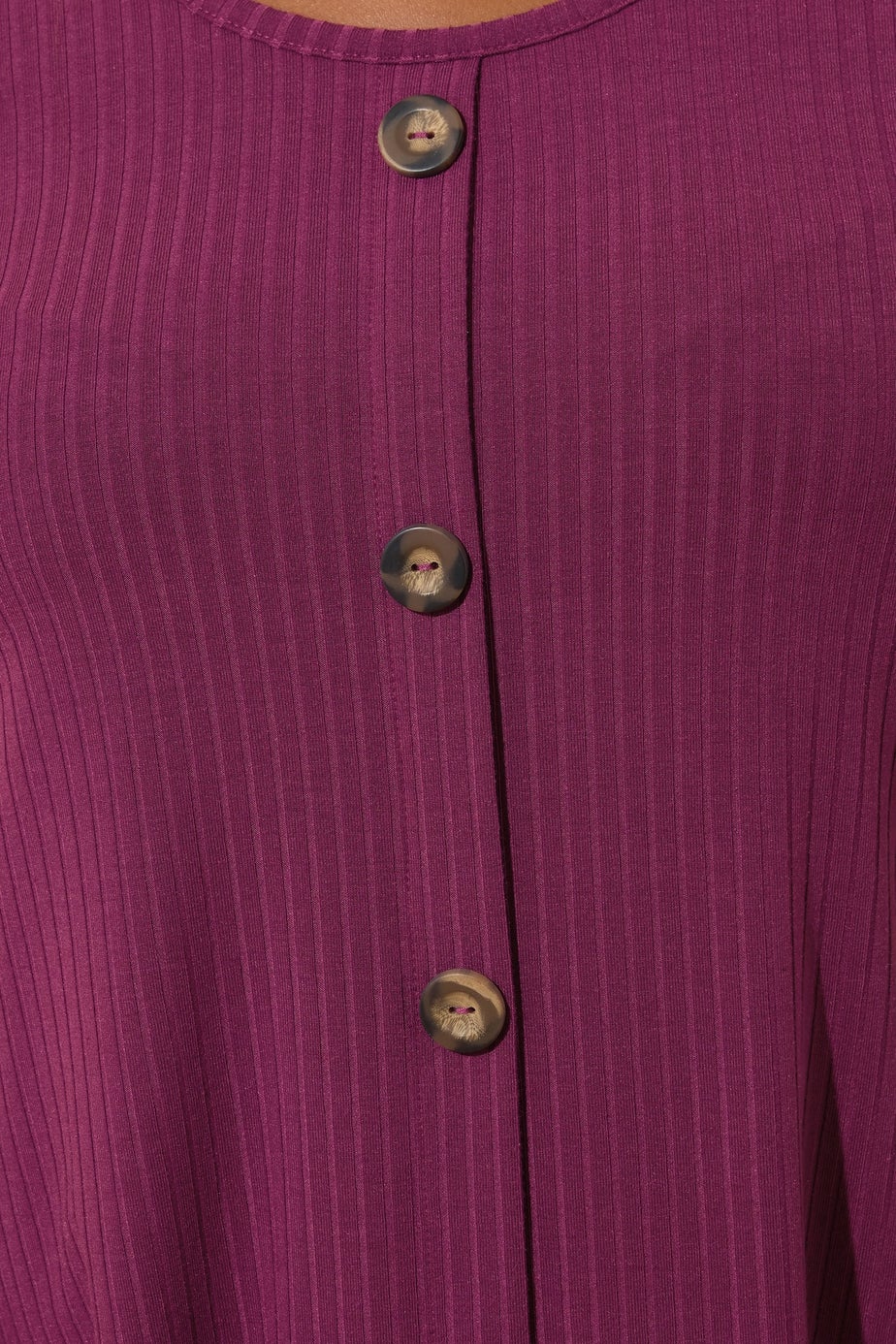 Yours Curve Purple Button Front Ribbed Swing Top