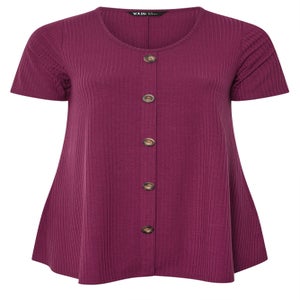 Yours Curve Purple Button Front Ribbed Swing Top