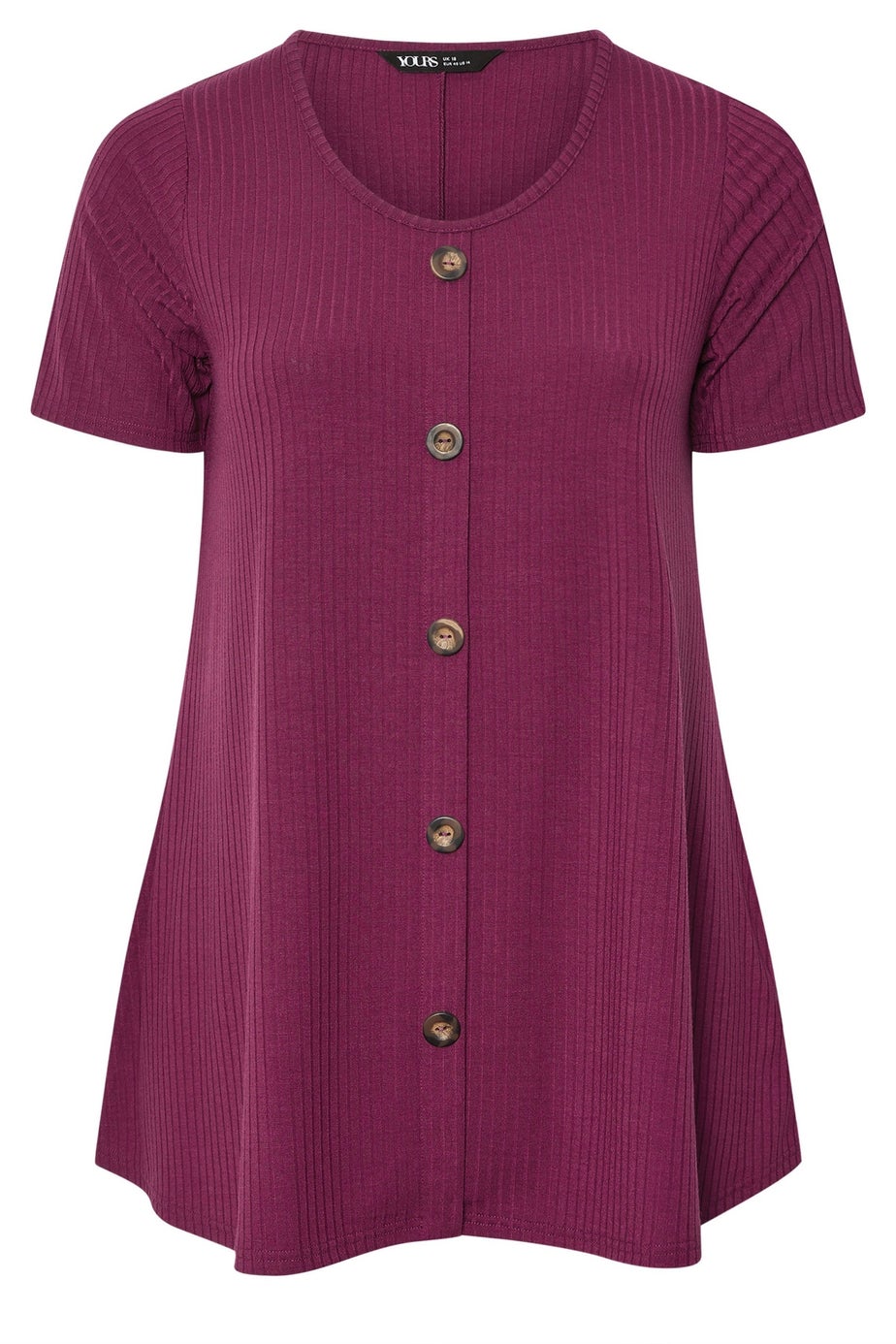 Yours Curve Purple Button Front Ribbed Swing Top