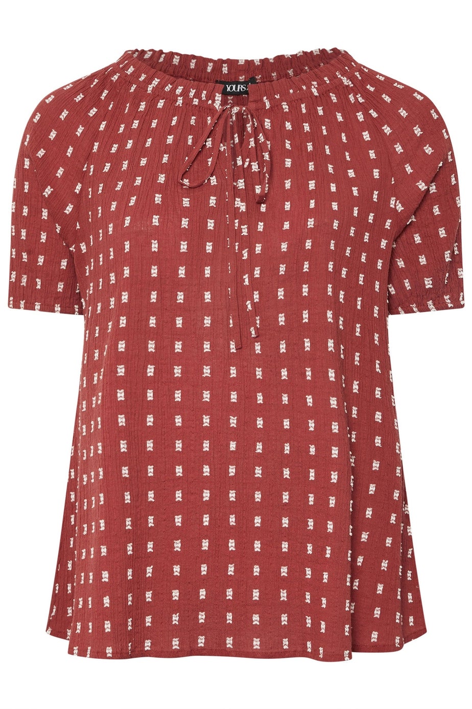 Yours Curve Rust Orange Dobby Tie Neck Top