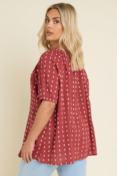 Yours Curve Rust Orange Dobby Tie Neck Top