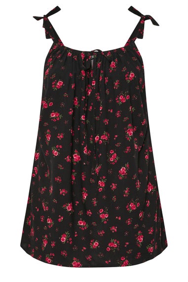 Yours Curve Black Floral Tie Front Cami Top