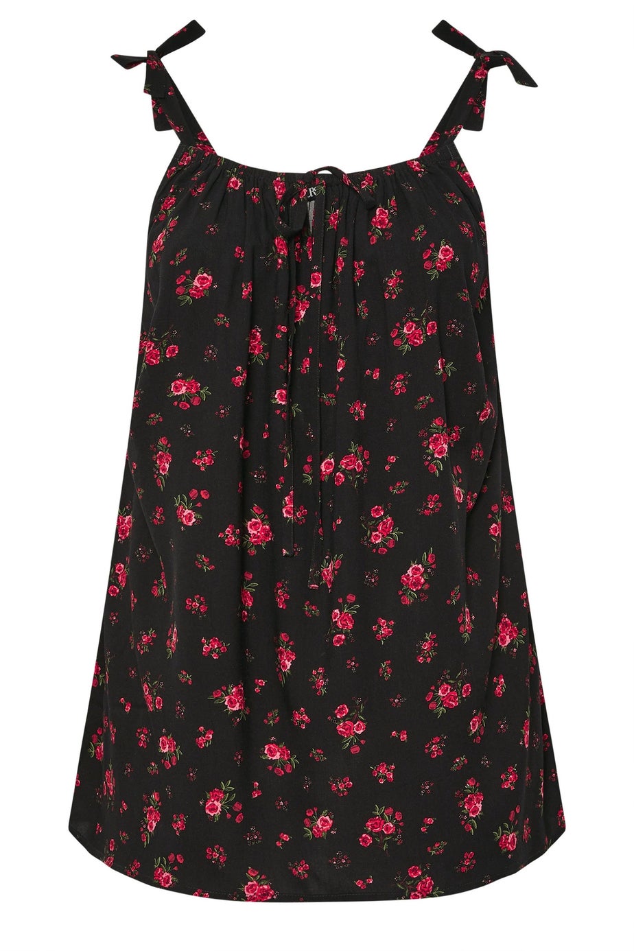 Yours Curve Black Floral Tie Front Cami Top