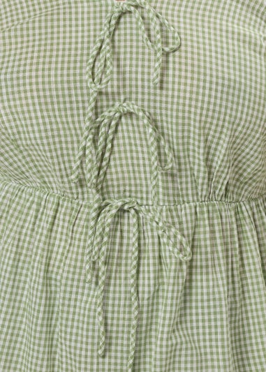 Yours Curve Sage Green Gingham Tie Front Cami Top