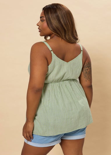 Yours Curve Sage Green Gingham Tie Front Cami Top