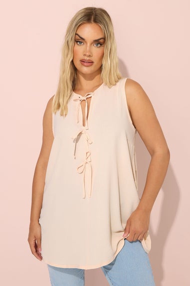 Yours Curve Cream Tie Front Smock Vest Top