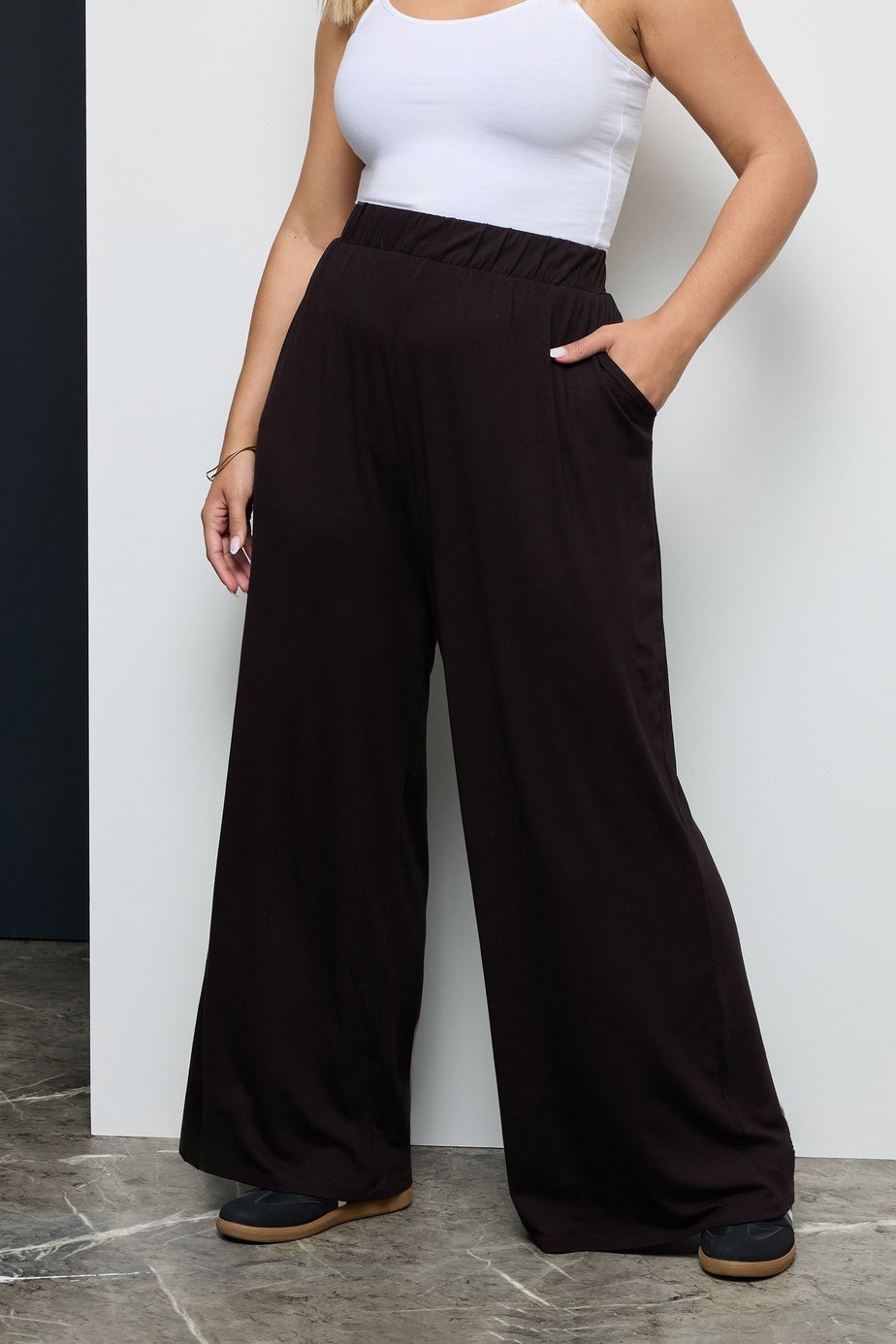 Yours Curve Black Wide Leg Stretch Trousers