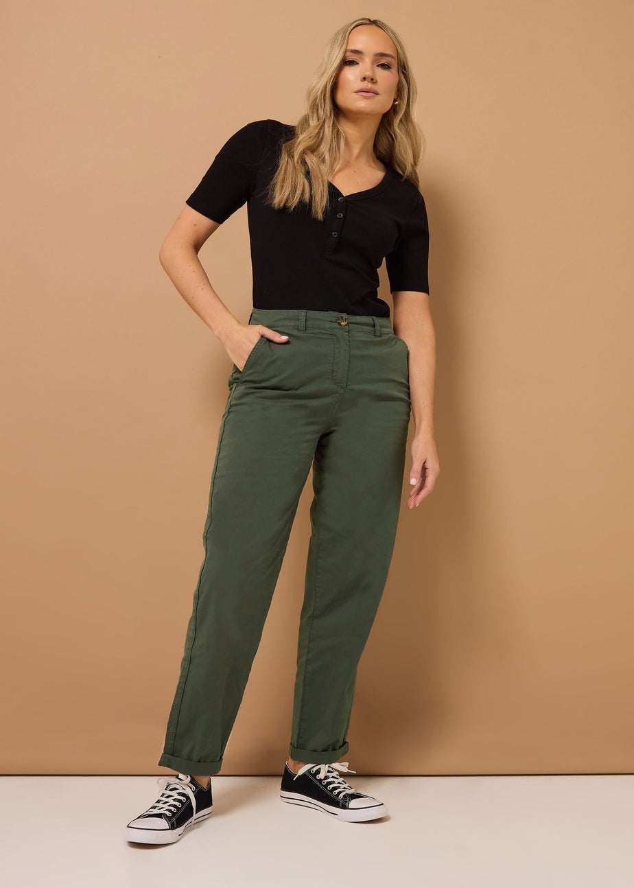 Long Tall Sally Khaki Green Cotton Straight Leg Chino Jeans