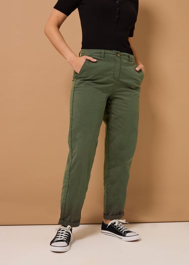 Long Tall Sally Khaki Green Cotton Straight Leg Chino Jeans