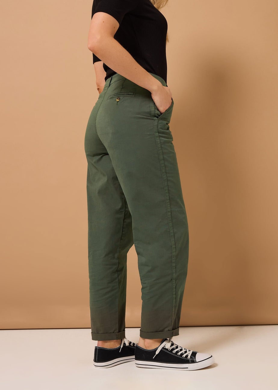 Long Tall Sally Khaki Green Cotton Straight Leg Chino Jeans