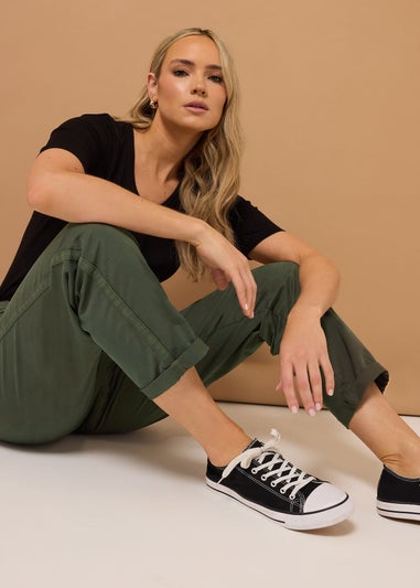 Long Tall Sally Khaki Green Cotton Straight Leg Chino Jeans