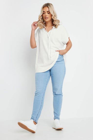Yours Curve Cream Textured Frill Neck Top