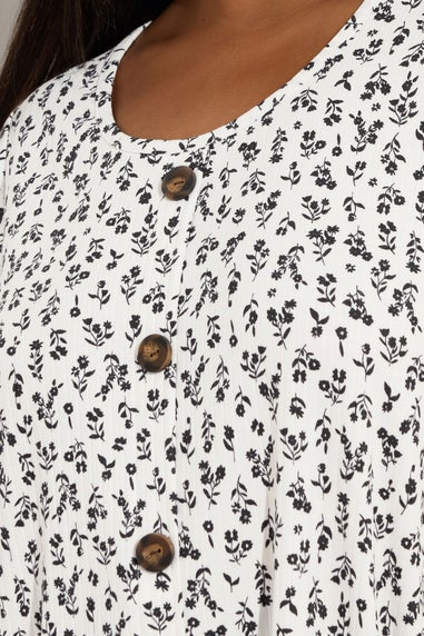 Yours Curve White Ditsy Floral Ribbed Swing T-Shirt