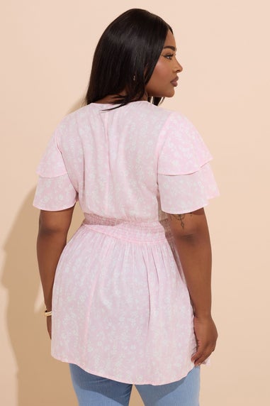 YOURS Curve Pink Floral Print Peplum Top