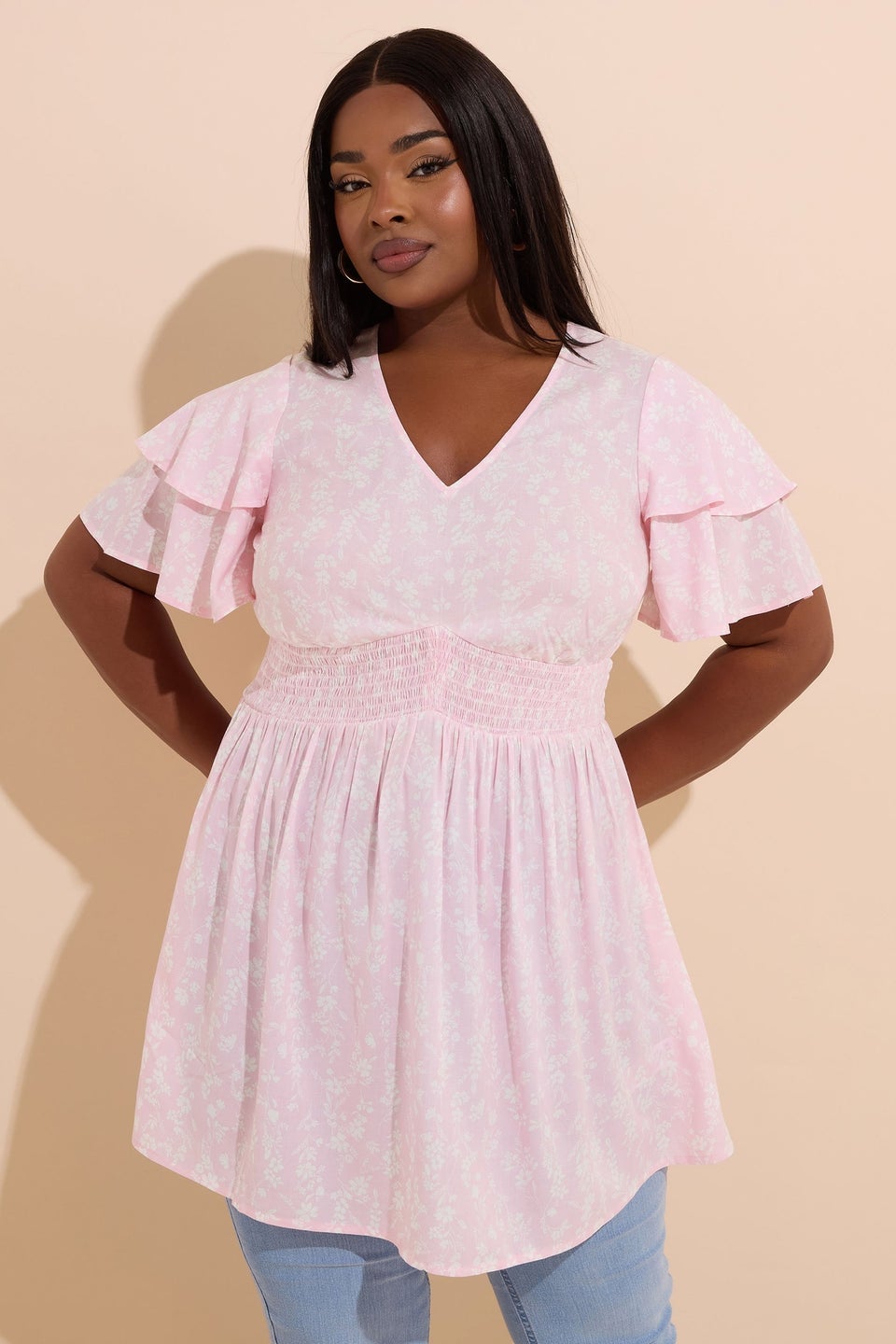 YOURS Curve Pink Floral Print Peplum Top