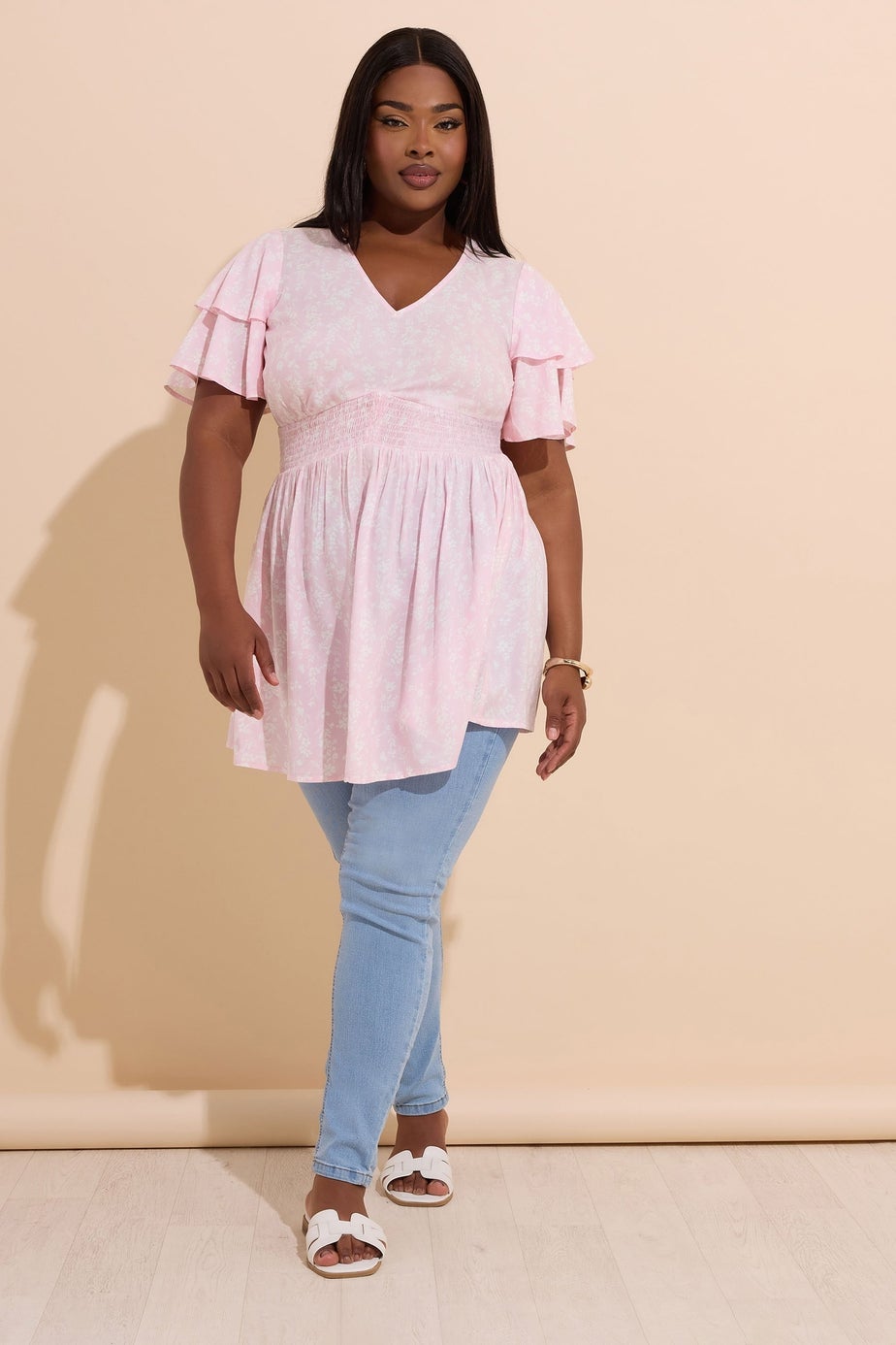 YOURS Curve Pink Floral Print Peplum Top