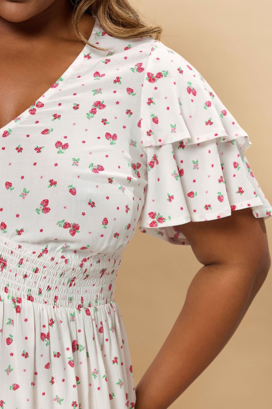 Yours Curve White Strawberry Print Peplum Top