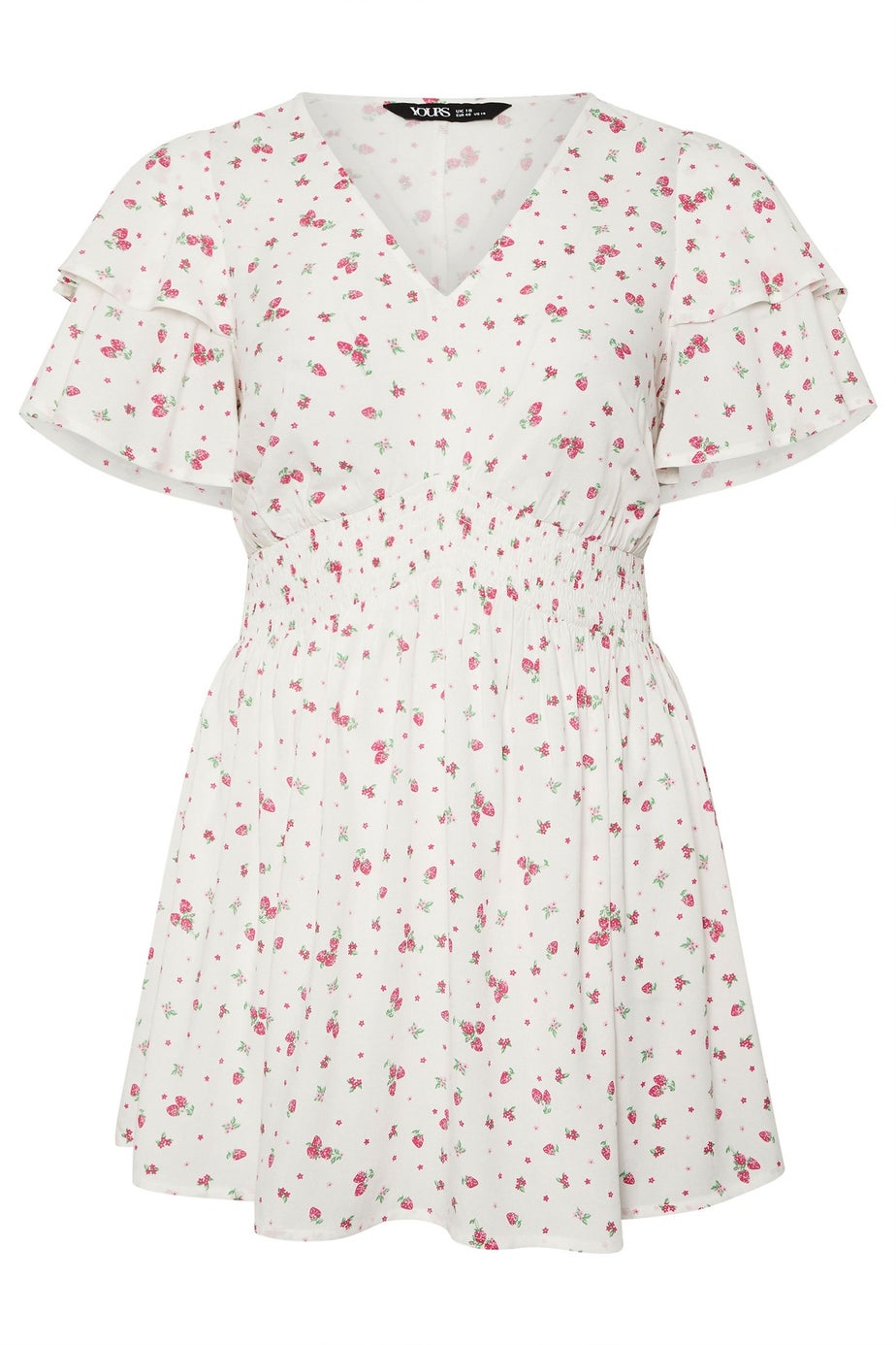 Yours Curve White Strawberry Print Peplum Top