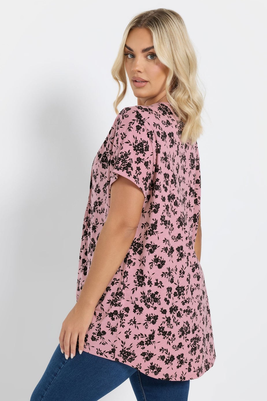 Yours Curve 2 Pack Pink & White Ditsy Floral Pintuck Henley Tops