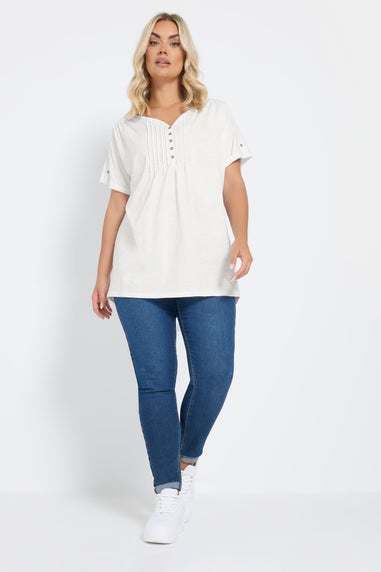 Yours Curve 2 Pack Pink & White Ditsy Floral Pintuck Henley Tops