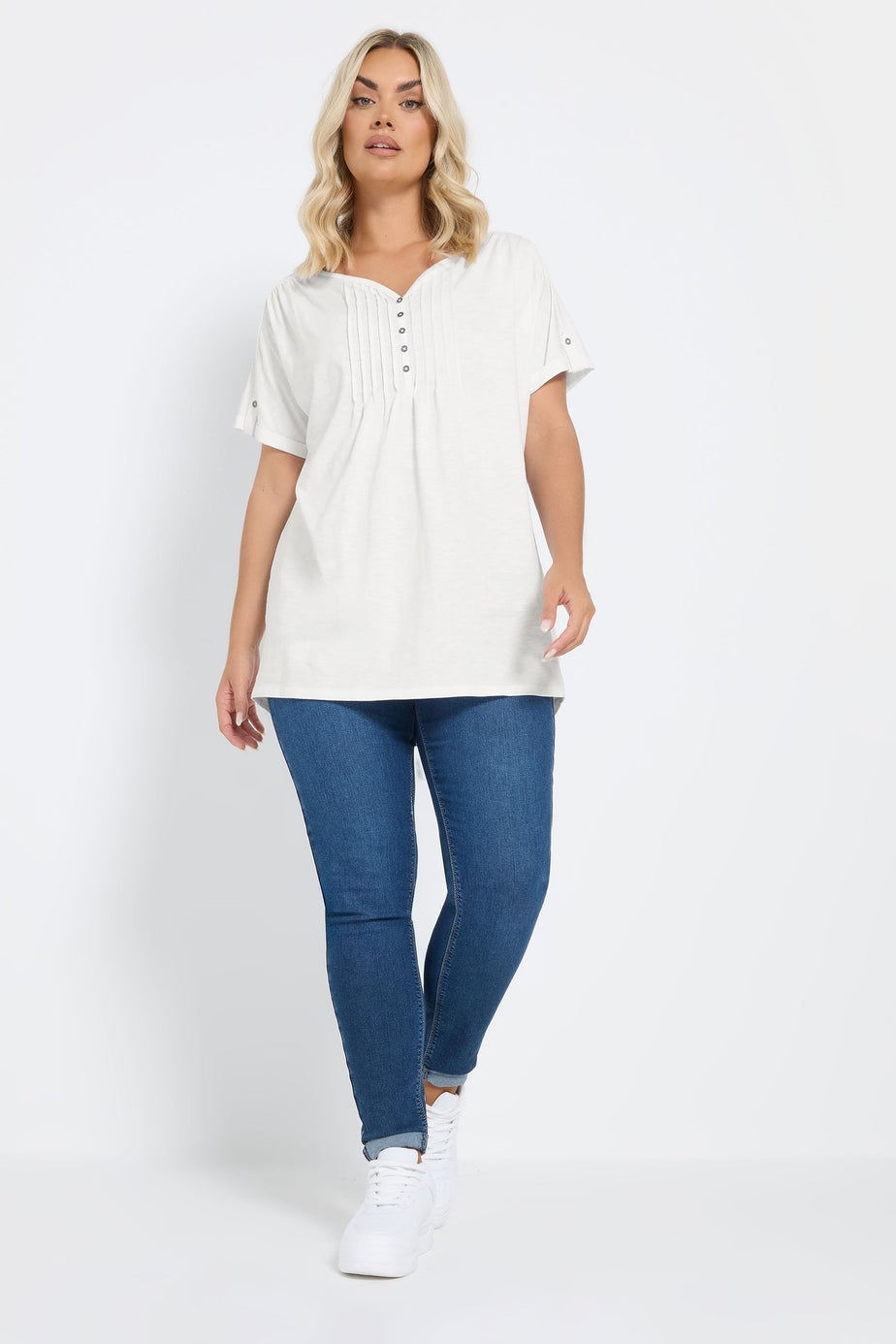 Yours Curve 2 Pack Pink & White Ditsy Floral Pintuck Henley Tops