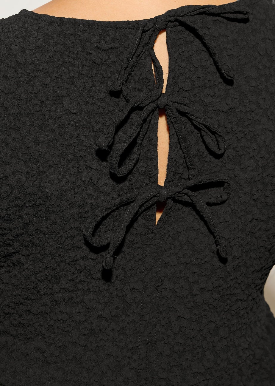 Yours Curve Black Textured Ditsy Tiered Smock Top