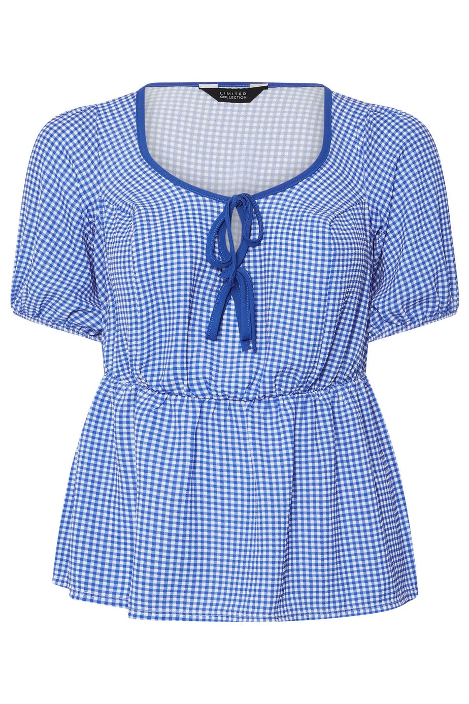 LIMITED COLLECTION Curve Cobalt Blue Gingham Bow Tie Front Top