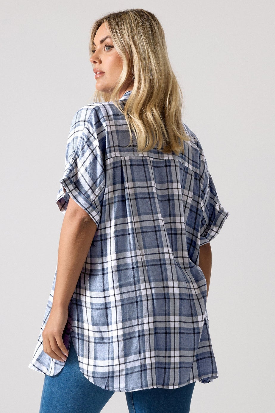 YOURS Curve Blue Metallic Check Print Shirt