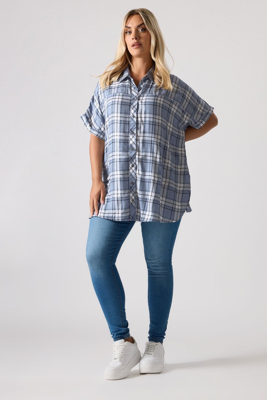 YOURS Curve Blue Metallic Check Print Shirt