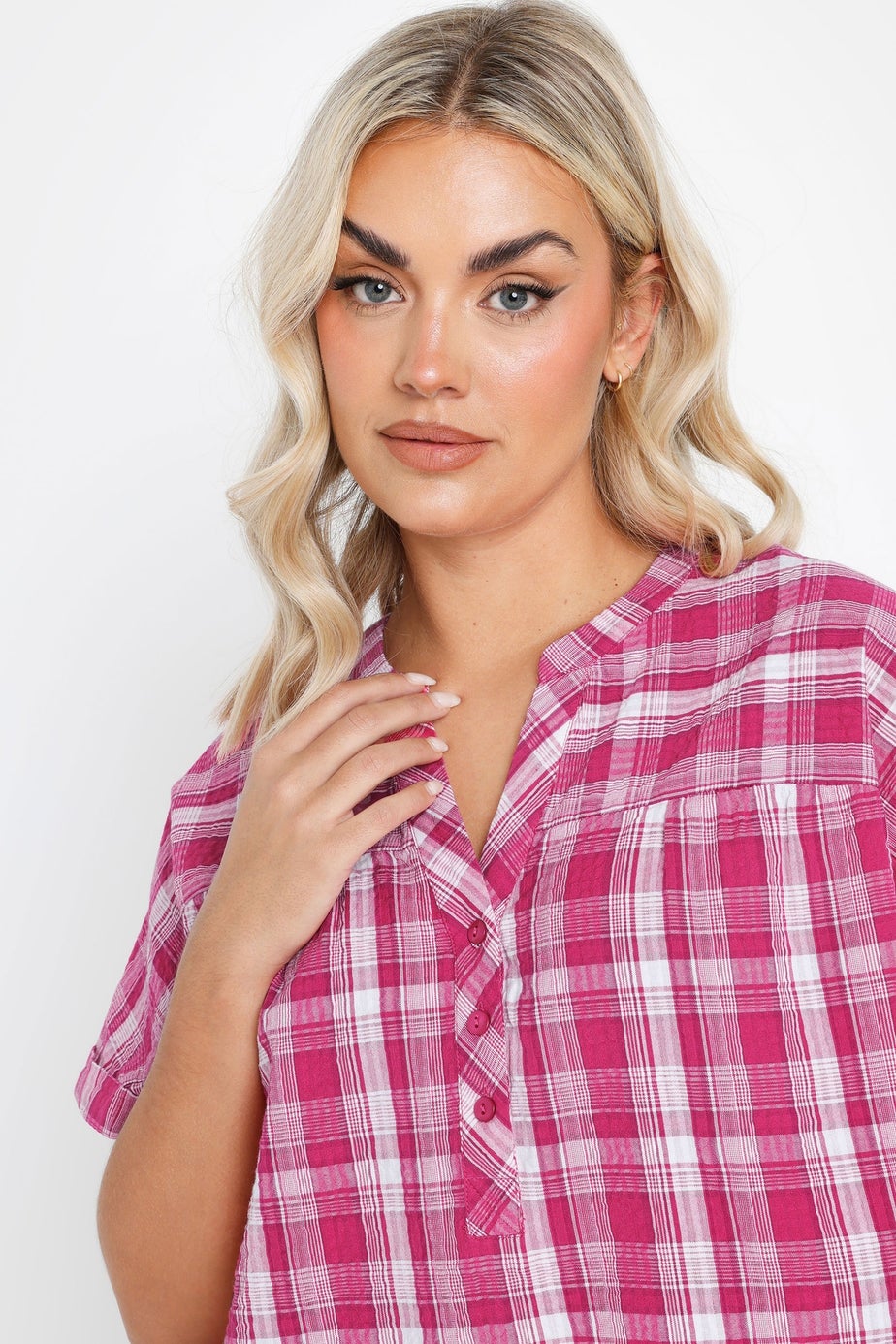 YOURS Curve Pink Check Print Textured Blouse