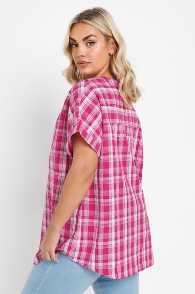 YOURS Curve Pink Check Print Textured Blouse