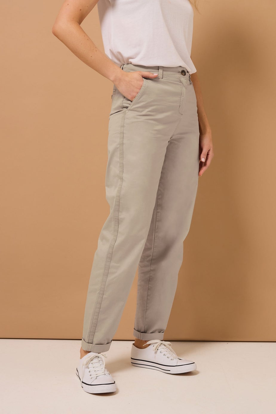 Long Tall Sally Stone Brown Cotton Straight Leg Chino Jeans
