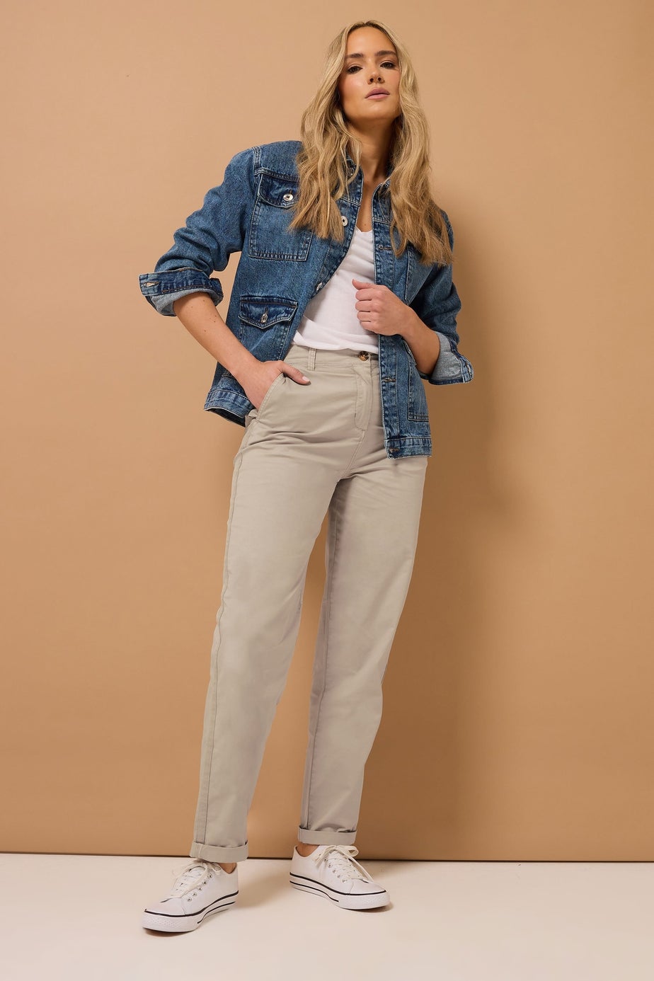 Long Tall Sally Stone Brown Cotton Straight Leg Chino Jeans