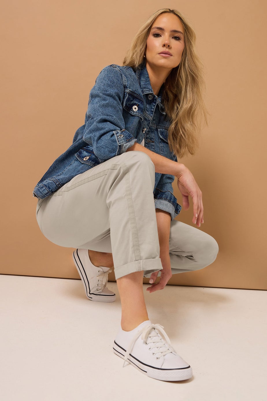 Long Tall Sally Stone Brown Cotton Straight Leg Chino Jeans