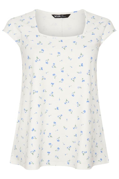 Yours Curve White Floral Square Neck Heavyweight Top