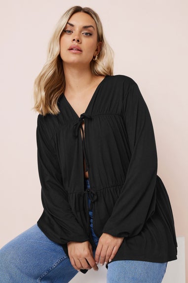 YOURS Curve Black Gathered Bow Tie Front Top