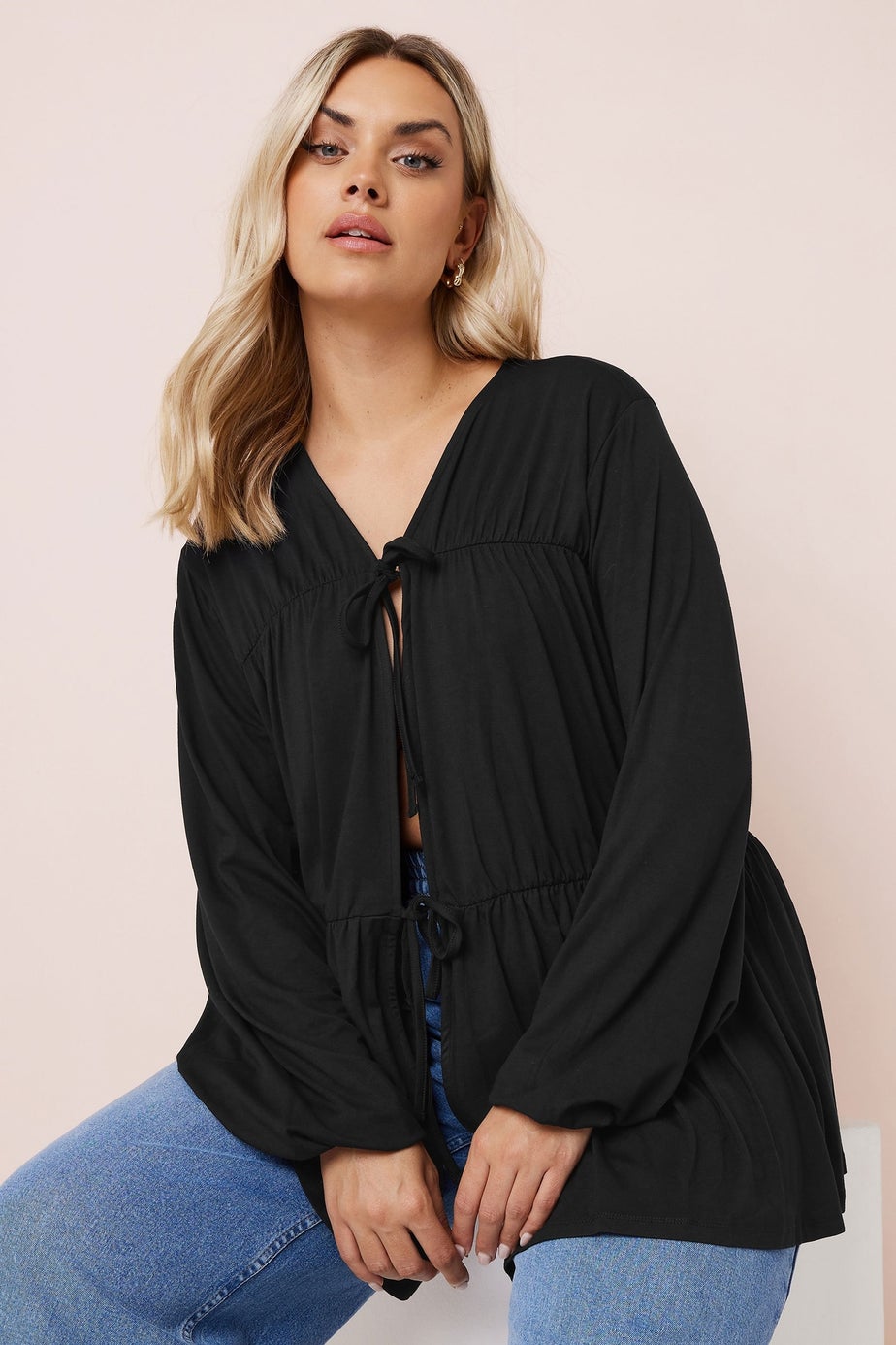 YOURS Curve Black Gathered Bow Tie Front Top