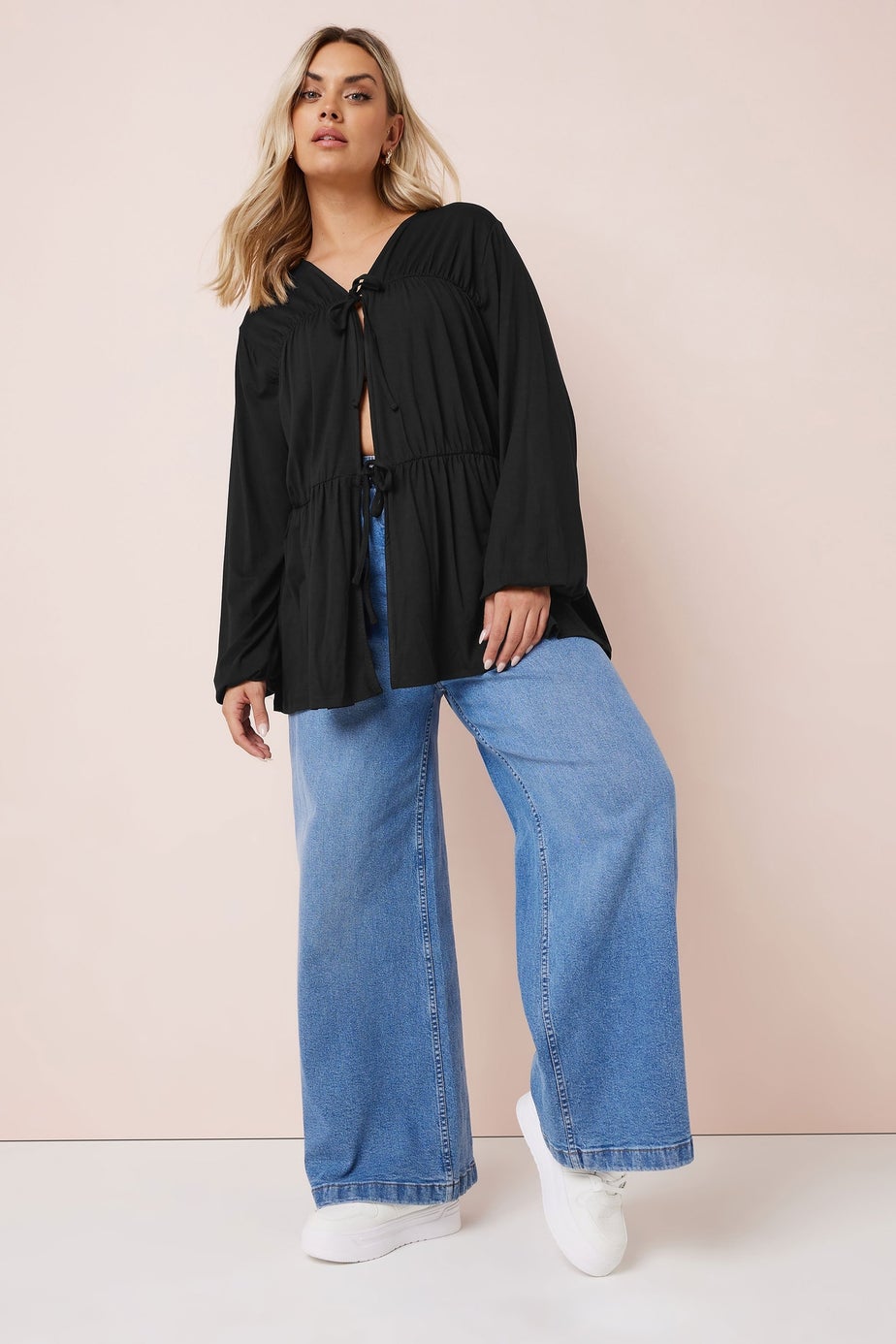 YOURS Curve Black Gathered Bow Tie Front Top