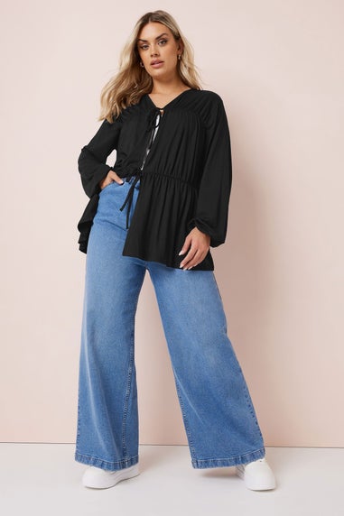 YOURS Curve Black Gathered Bow Tie Front Top