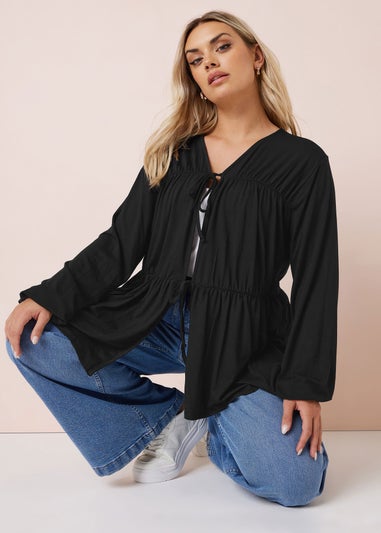 YOURS Curve Black Gathered Bow Tie Front Top