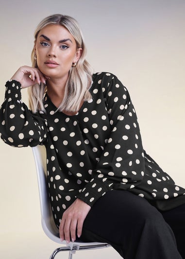 YOURS Curve Black Spot Print V-Neck Blouse