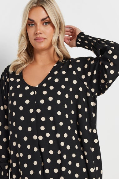 YOURS Curve Black Spot Print V-Neck Blouse