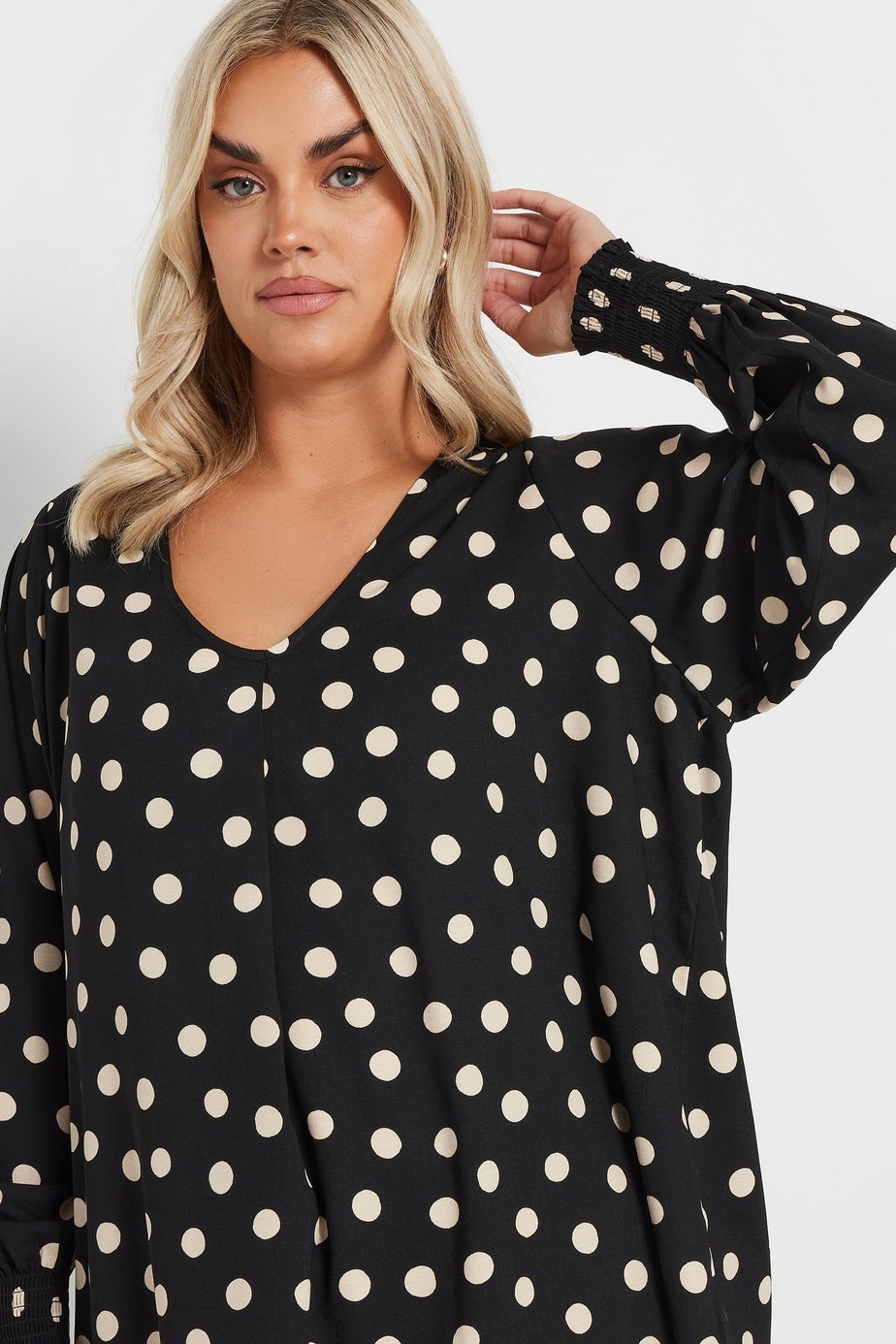 YOURS Curve Black Spot Print V-Neck Blouse