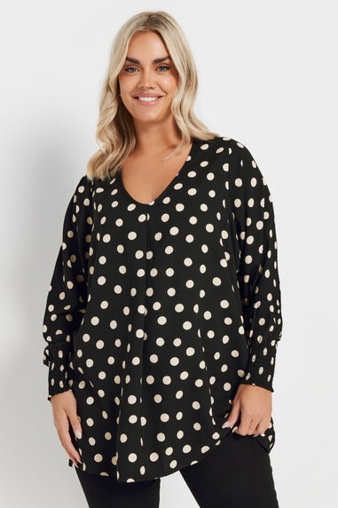 YOURS Curve Black Spot Print V-Neck Blouse