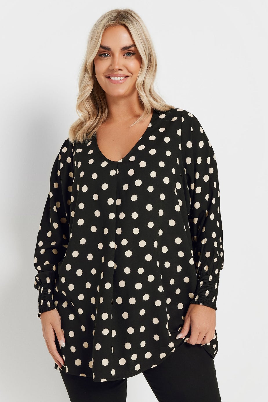 YOURS Curve Black Spot Print V-Neck Blouse